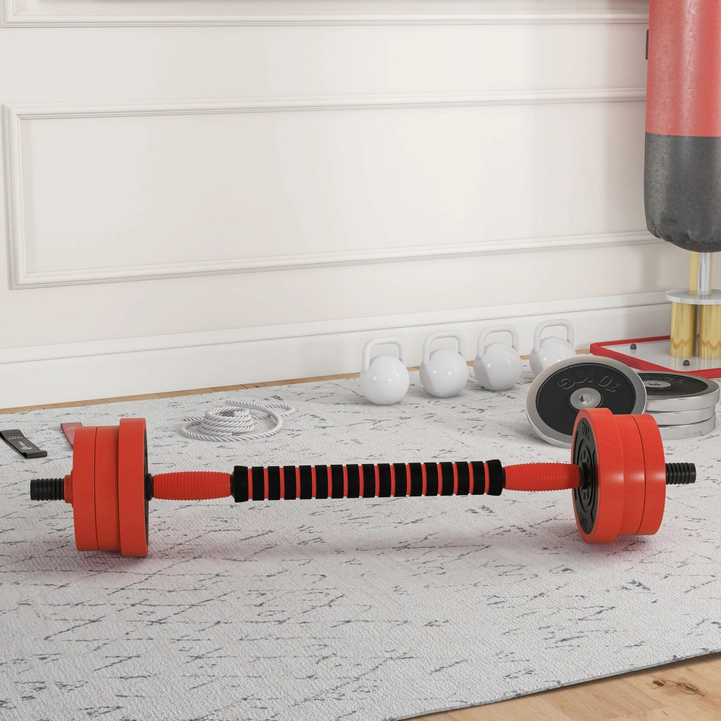 Set Pesi da Palestra 4 in 1 da 20kg, Convertibile in Kettlebell, 2 Manubri, Bilanciere e Supporto Flessioni, Rosso