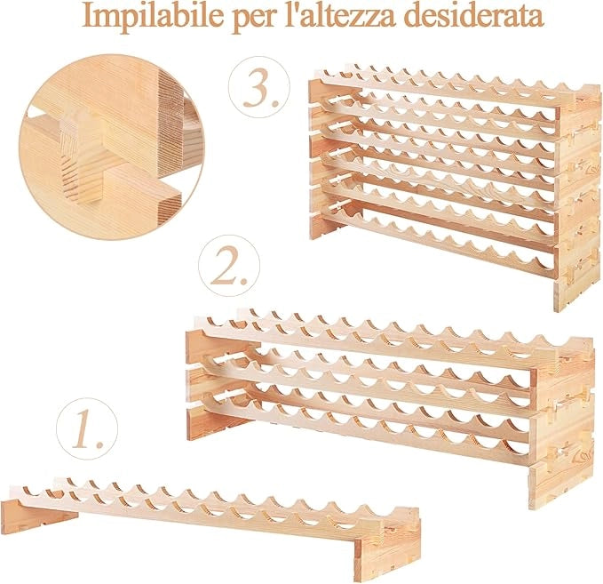 Cantinetta Portabottiglie Vino in Legno di Pino, Portabottiglie per Vino con 6 Ripiani, per 72 Bottiglie di Vino, per Cucina, Bar e Cantina (72 Bottiglie)