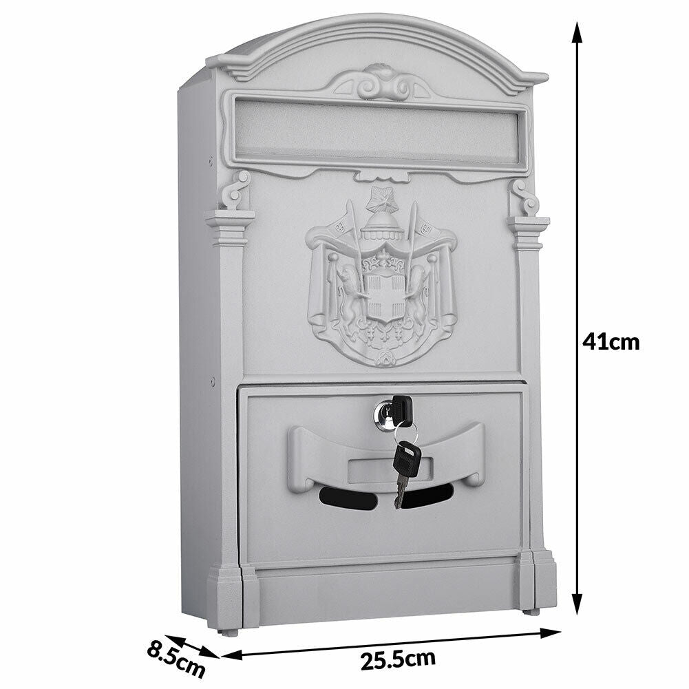Cassetta Postale Parete Alluminio Buca Lettere Posta Esterno con Chiave Grigio