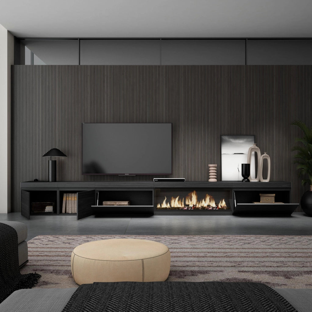 Mobile TV Soggiorno, 368x35x45, Camino elettrico XXL, Nero RF3686