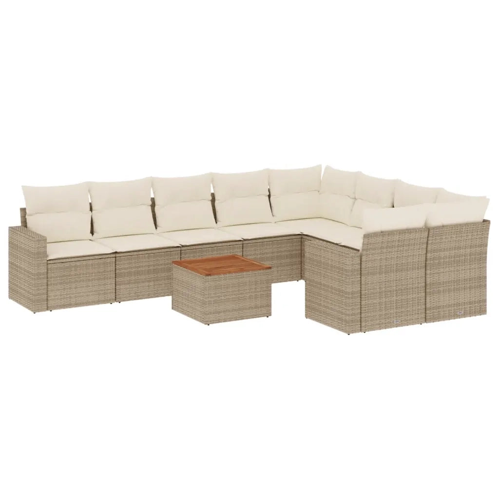 Set Divano da Giardino 10 pz con Cuscini Beige in Polyrattan