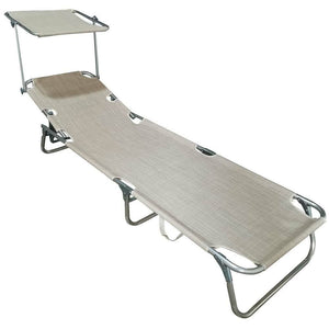 Lettino Prendisole Pieghevole Mare Spiaggia Sdraio con Tettuccio Parasole Beige