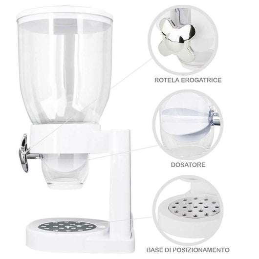 Dispenser Cereali Singolo Contenitore Dosatore Distributore Storage Pasta Bianco