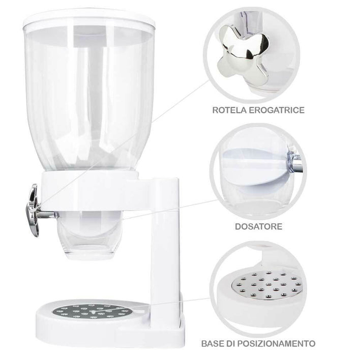 Dispenser Cereali Singolo Contenitore Dosatore Distributore Storage Pasta Bianco