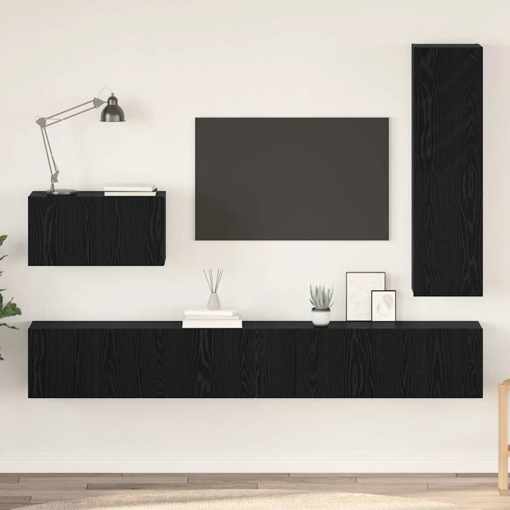 Set mobile TV con cassetto 4 pcs Rovere Nero Legno multistrato 3393328