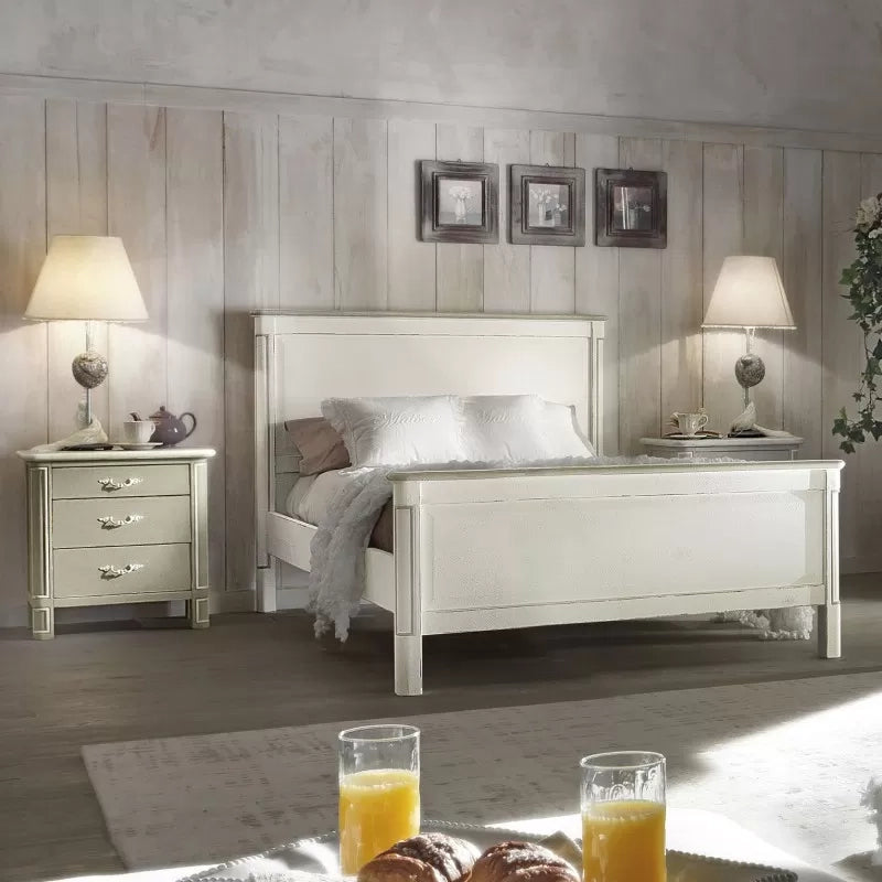 Letto 1 piazza e mezza legno shabby chic bianco grigio 138x214x110 - Mobili 2G