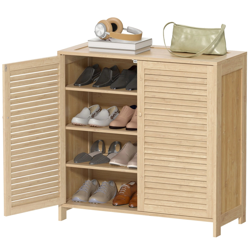 Armadio per Scarpe in Bamb¨´ ¨C Zephmum ¨C Porte a Persiana, Capacit¨¤ 14 Pares, Natural