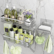 Organizzatore Bagno Autoadesivo con 5 Ganci - Cassetto per Sapone, Supporto per Scudo con 3 Pezzi in Acciaio Inossidabile Zinco