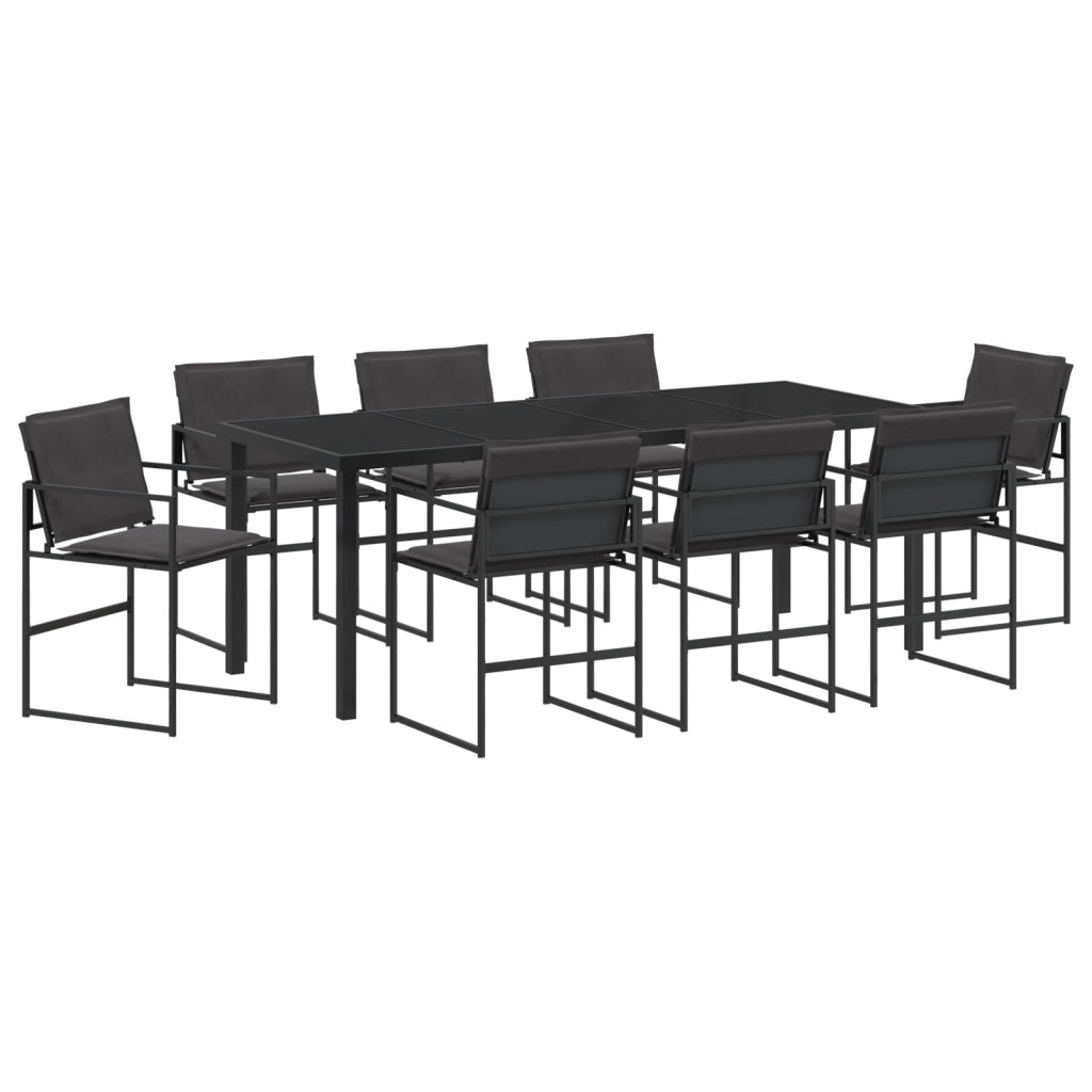 Set da pranzo da giardino in 9 pezzi con cuscini neri in Textilene e acciaio