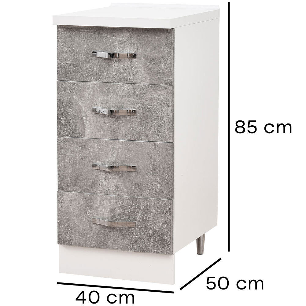 Cassettiera per Cucina Mobile Mobiletto 4 Cassetti Legno Colore Grigio Cemento