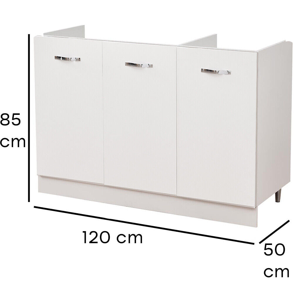 Mobile Sottolavello per Cucina Componibile Mobiletto Colore Bianco 3 Ante