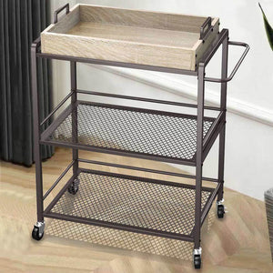 Carrello da Cucina con Ruote Carrellino Portaoggetti 3 Ripiani 65x33x91cm Bronzo