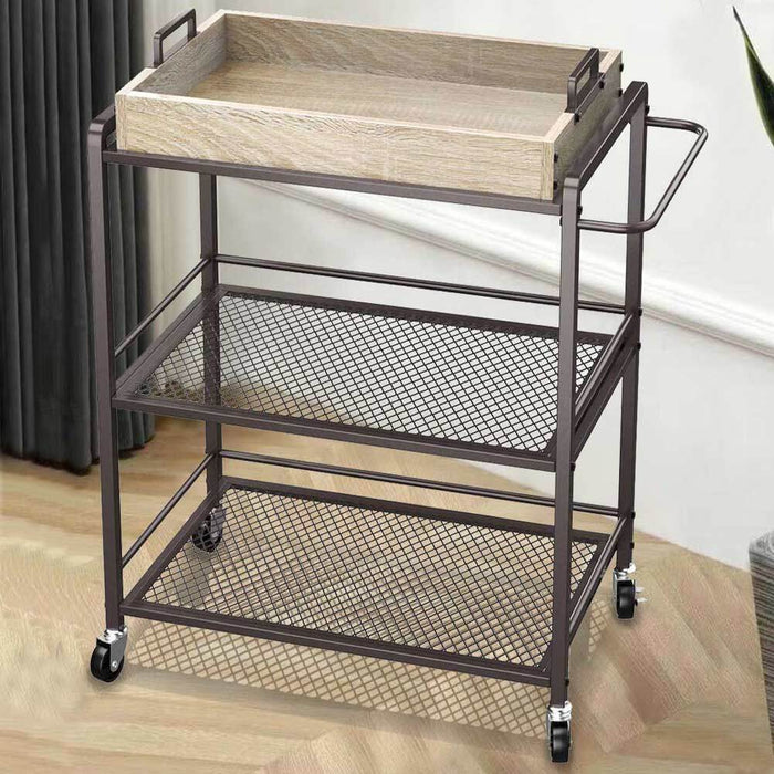 Carrello da Cucina con Ruote Carrellino Portaoggetti 3 Ripiani 65x33x91cm Bronzo