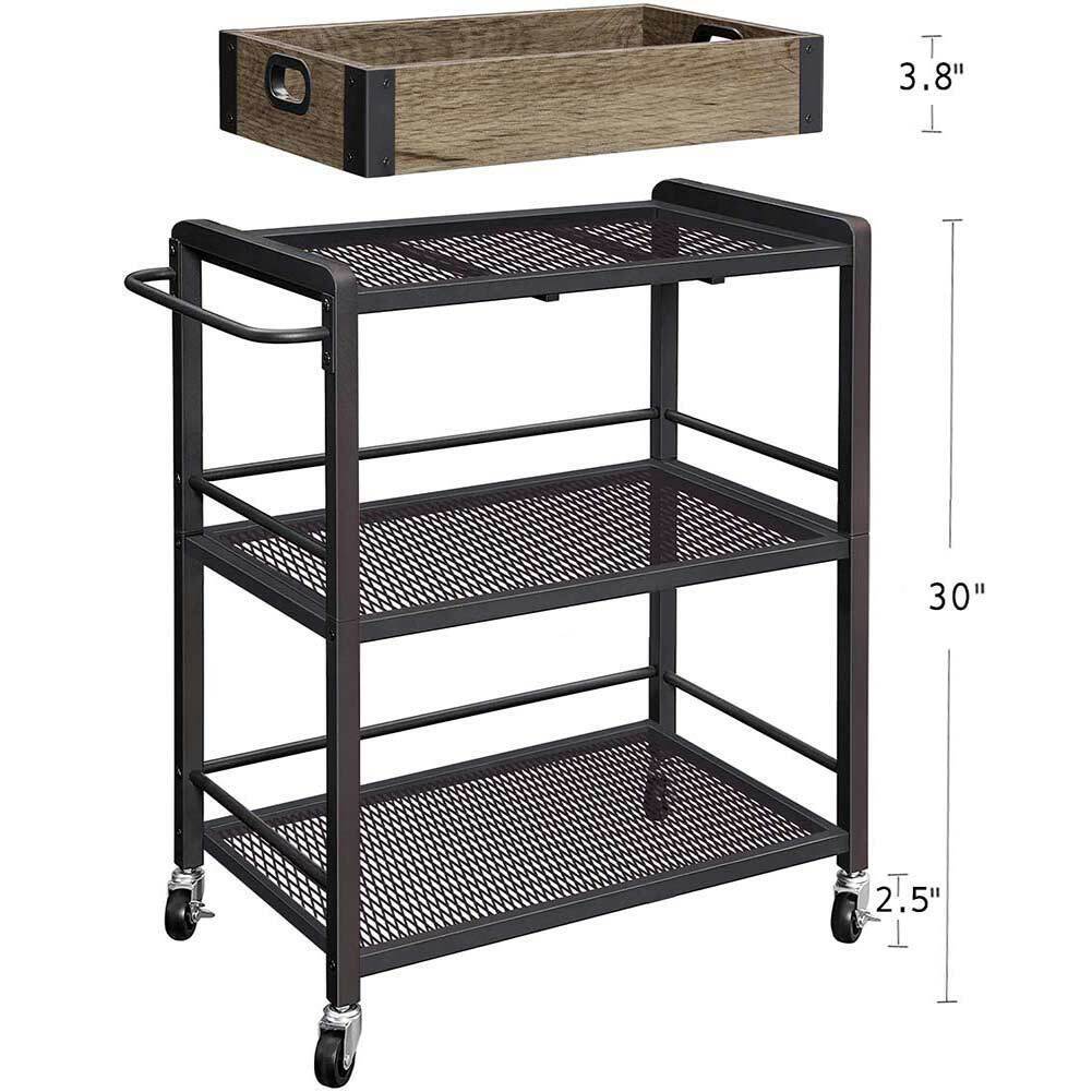 Carrello da Cucina con Ruote Carrellino Portaoggetti 3 Ripiani 65x33x91cm Bronzo