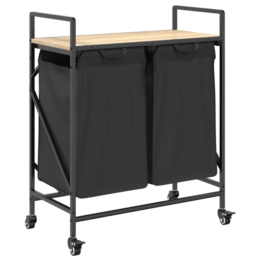 vidaXL Cesto Portabiancheria 2 Scomparti con Ruote Rovere Sonoma
