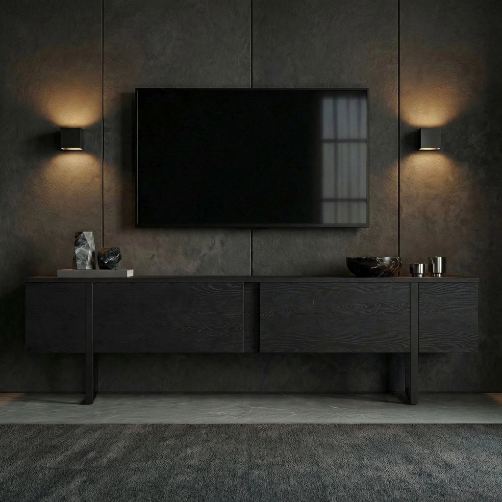 Supporto TV in legno "Onera" - 180 x 30 x 50 cm - Nero / Legno nero