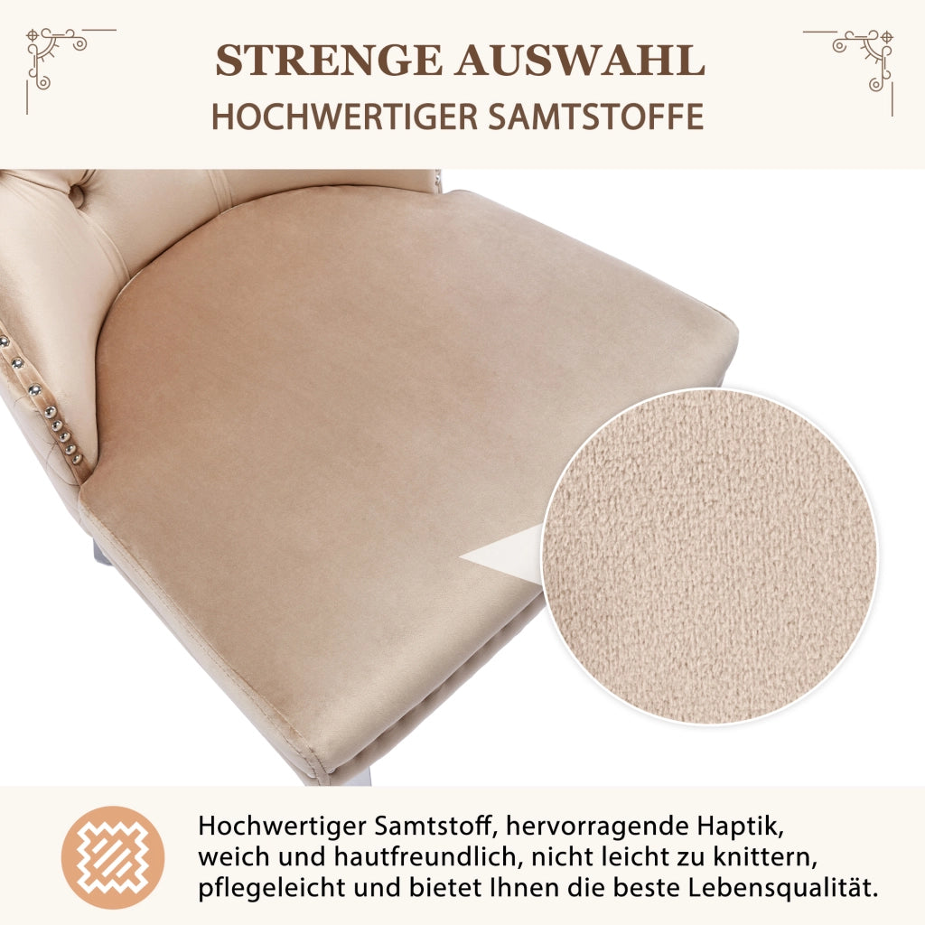 SEDIA Imbottita in Velluto Beige con Schienale Quadrato e Gambe in Metallo