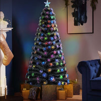 Albero di natale Luminoso 150cm con Luci LED Fibra Ottica Multicolor Innevato