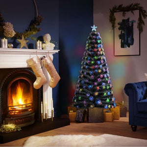 Albero di natale Luminoso 150cm con Luci LED Fibra Ottica Multicolor Innevato