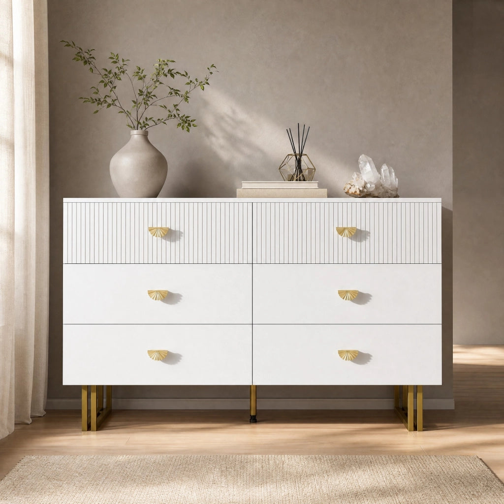 Sideboard moderno con 6 cassetti; 120x40x75 cm; bianco in MDF