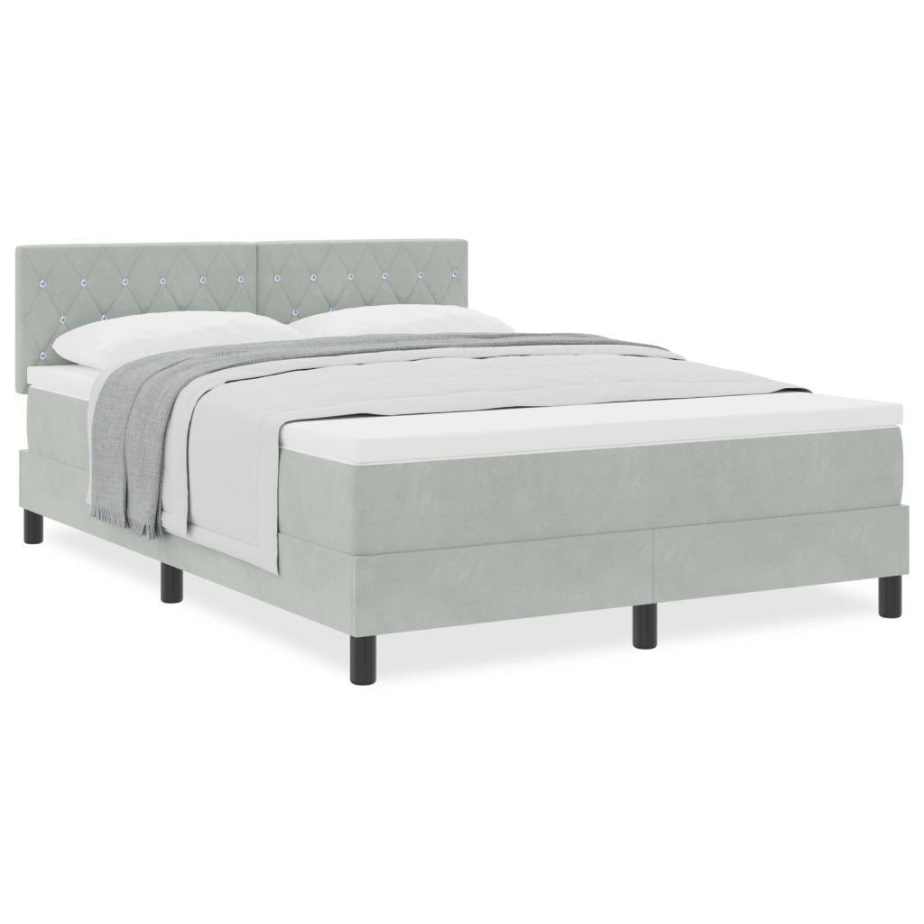 Letto Box Spring con Materasso Grigio Chiaro 140x200 cm Velluto