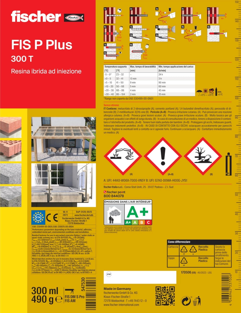 Ancorante Chimico Fis P Plus 300 T Cartuccia Ml. 300 12 Pezzi Fischer