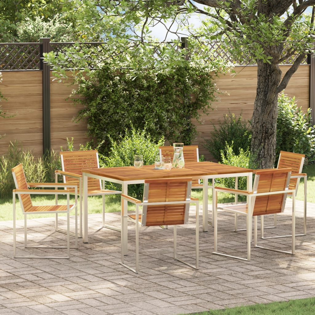 Set da Pranzo da Giardino  in Legno Massello di Acacia da 7 Pezzi
