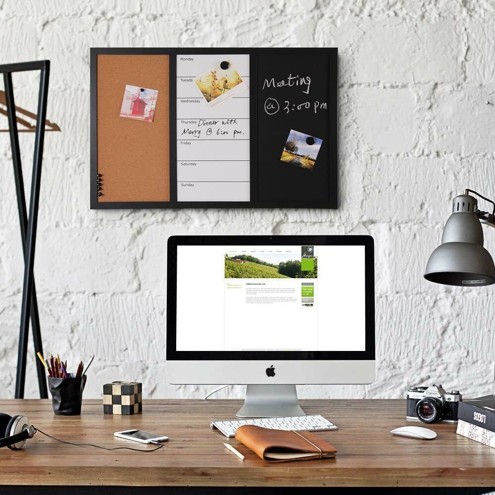 Lavagna Magnetica 3in1 con Bacheca Sughero Combinata 60x40 Casa Ufficio