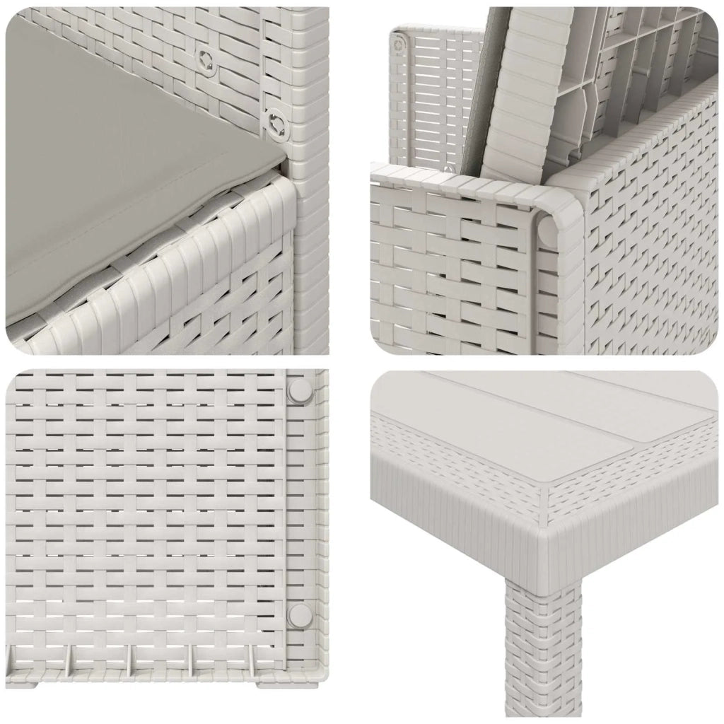Set da Pranzo per Giardino 7 pcs Bianco e Grigio Chiaro PP