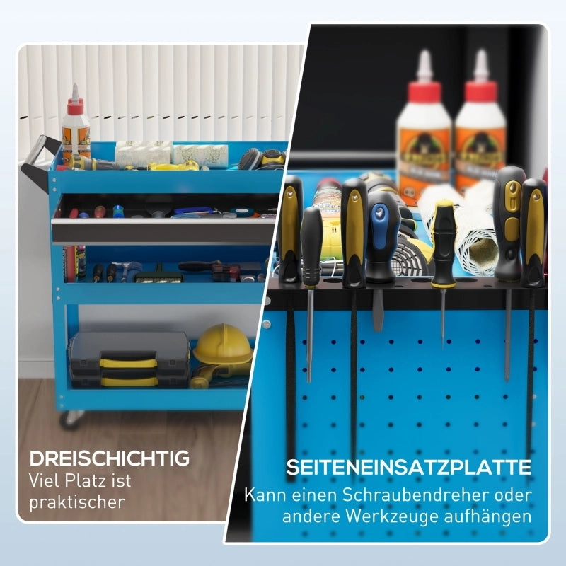 CASSETTA PORTA ATTREZZI Trolley a 3 livelli 82 x 35 x 76 cm Blu Metallo