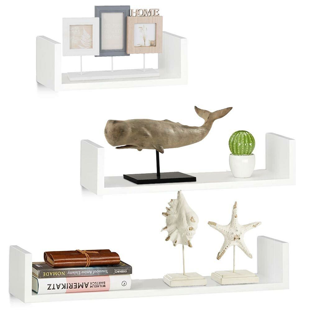 Set 3 Mensole da Parete Moderne Design con Bordi Mensola Scaffale Legno Bianco