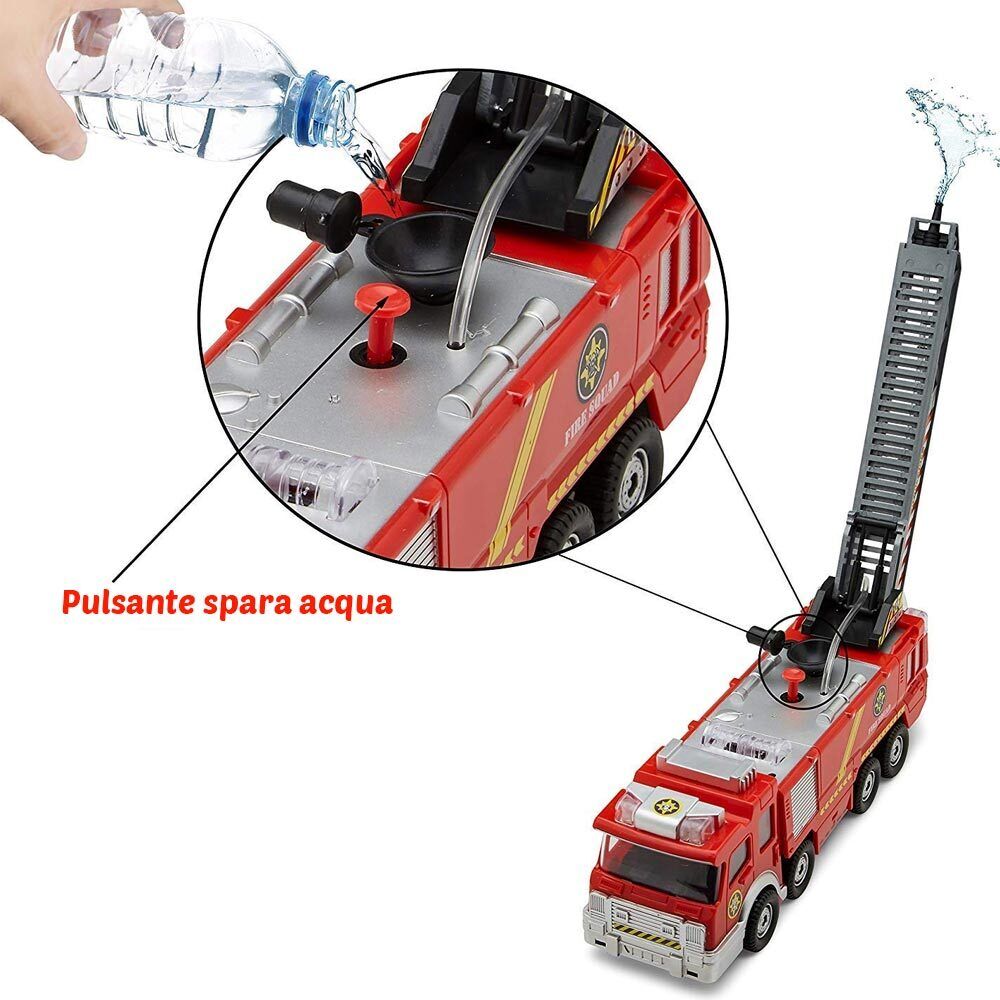 Camion dei Pompieri Giocattolo a Batteria con Pompa Spruzza Acqua Luci Suoni