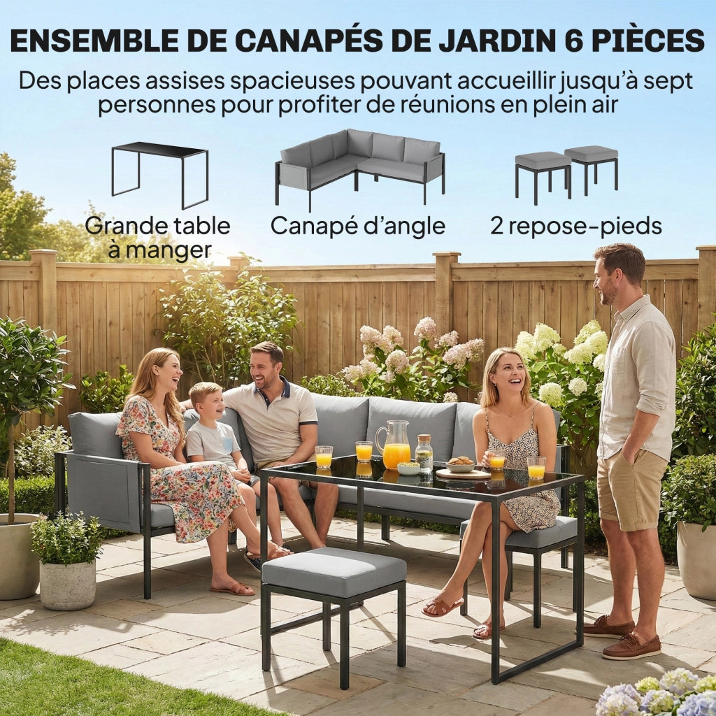 Divano Angolare Esterno Set da Giardino 6 Pezzi ¨C zephmum ¨C Grigio Polyrattan 10cm Cuscini
