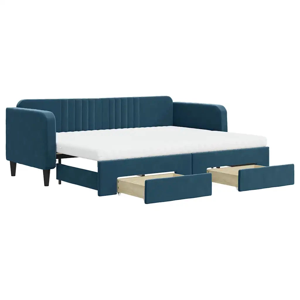 Divano Letto Estraibile con Cassetti Blu 80x200 cm in Velluto 3197127