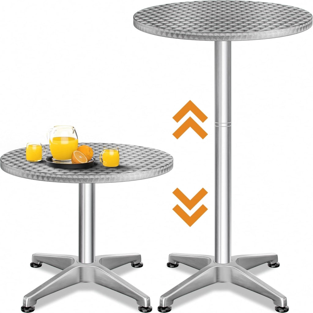 Set di 2 Tavoli da Bar Regolabile 70cm/115cm Alluminio Rotondo Ø60cm Resistente Esterno Tavolo da Bistrò Party