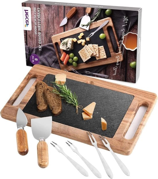 Set di 8 tavoliere in legno con lastre di pietra - 2 paia di forchette 4 - personalizzato - per compleanni inaugurazioni matrimoni