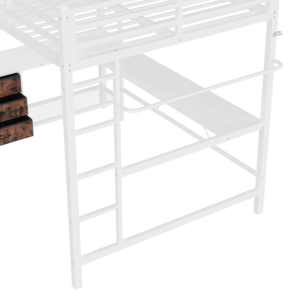 LETTO a soppalco 140x200 cm Bianco con scrivania, 3 cassetti, prese USB