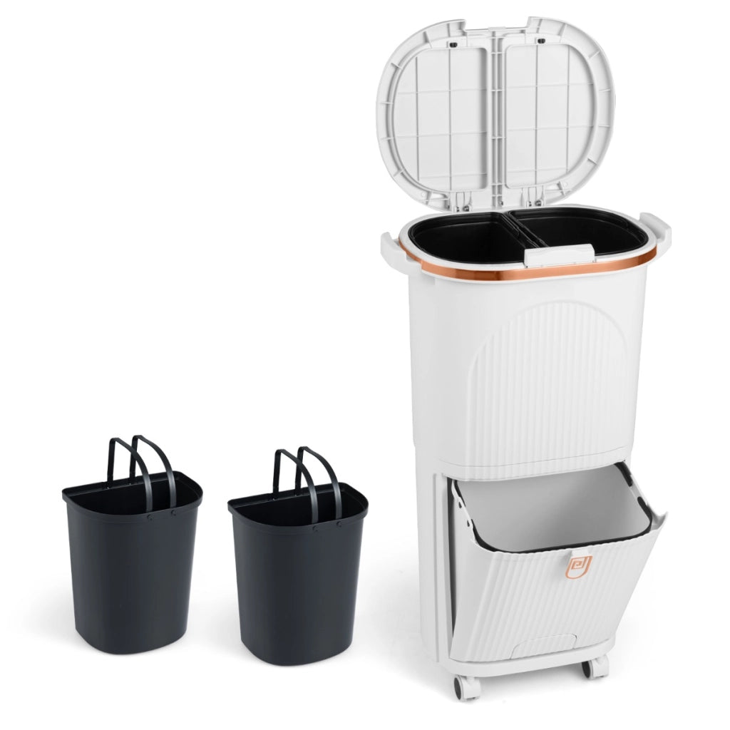 Pattumiera cucina 38l coperchi bidone differenziata 2 secchi rimovibili-Pattumiera contenitore per rifiuti soggiorno Bianco