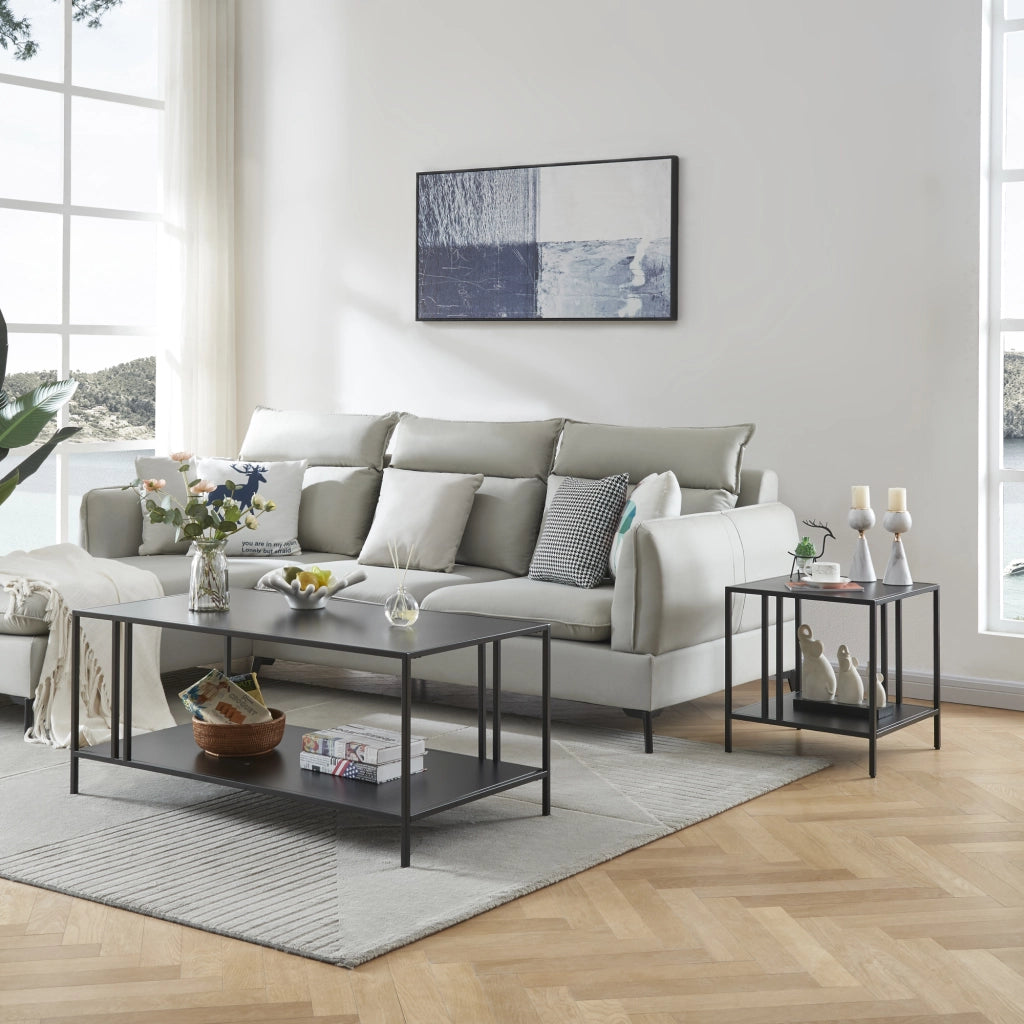 Tavolino Basso Kumlinge in Metallo con Ripiano 47 x 110 x 55 cm Nero [en.casa]