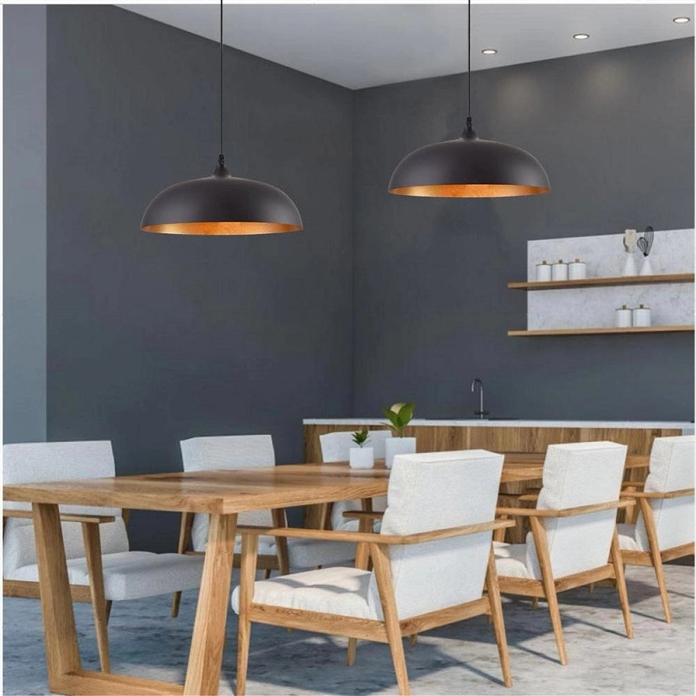 Trade Shop - Lampadario A Sospensione Soffitto E27 Ferro Paralume Moderno Elegante Cupola B90 - Nero