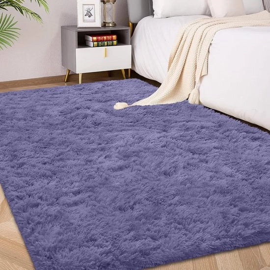 Tappeto soffice a alta densità 140x200 cm grigio/porpora | Tappeto morbido e antiscivolo per soggiorno/camera da letto | Tappeto soffice per bambini e animali domestici