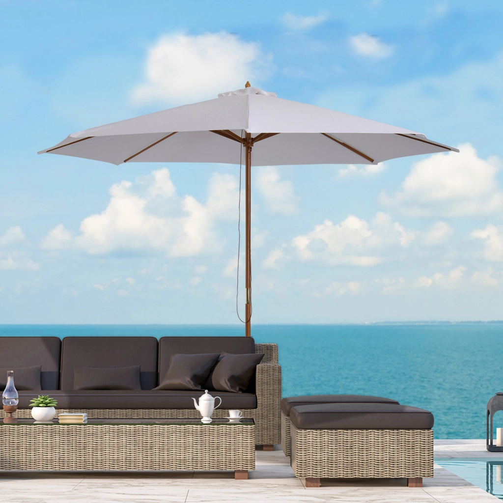 Ombrellone da Giardino 3x2.5 m ¨C zephmum ¨C Legno Bamb¨´ Poliestere Bianco