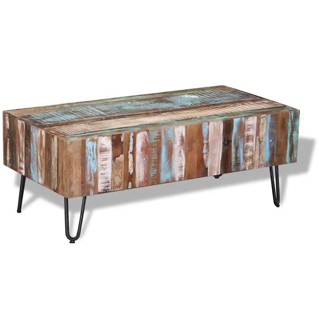 Tavolino da Salotto in Legno Massello Anticato 100x50x38 cm 243455