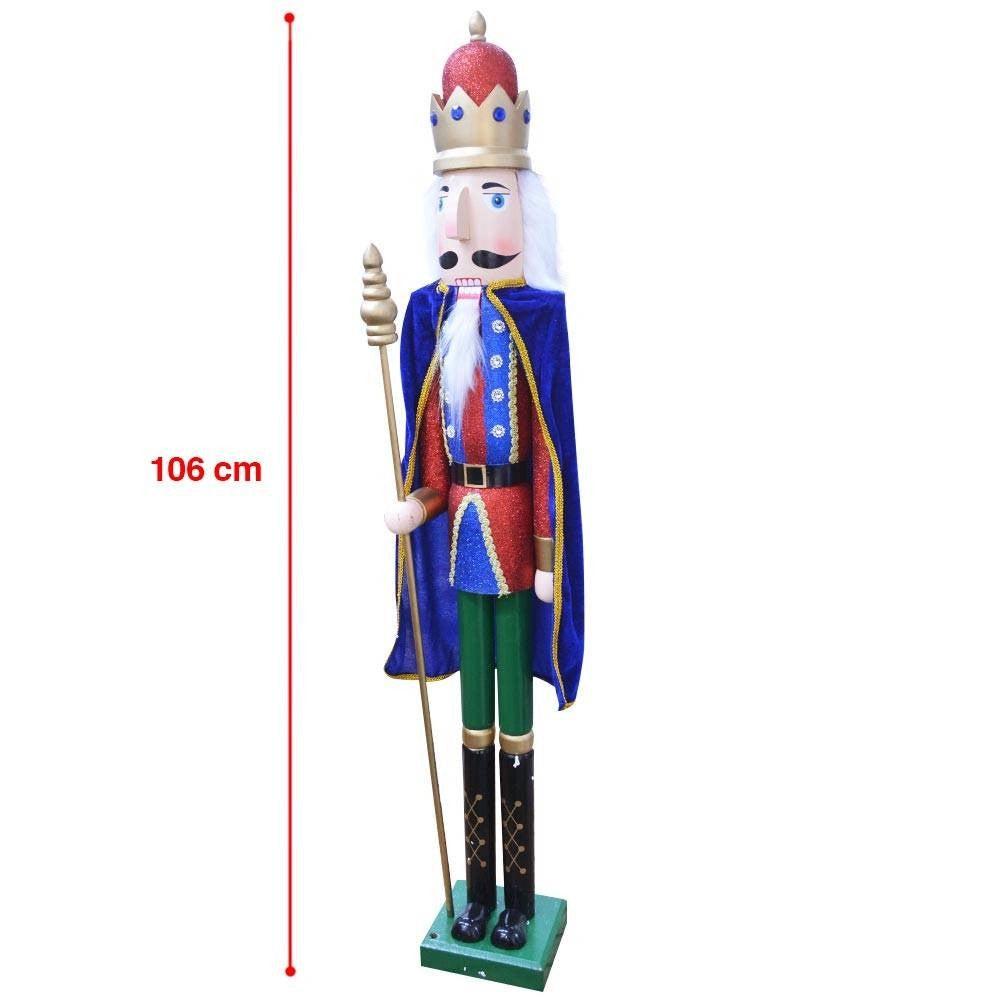 Trade Shop - Soldato Schiaccianoci Di Natale In Legno Altezza 106cm Decorazioni Natalizie -