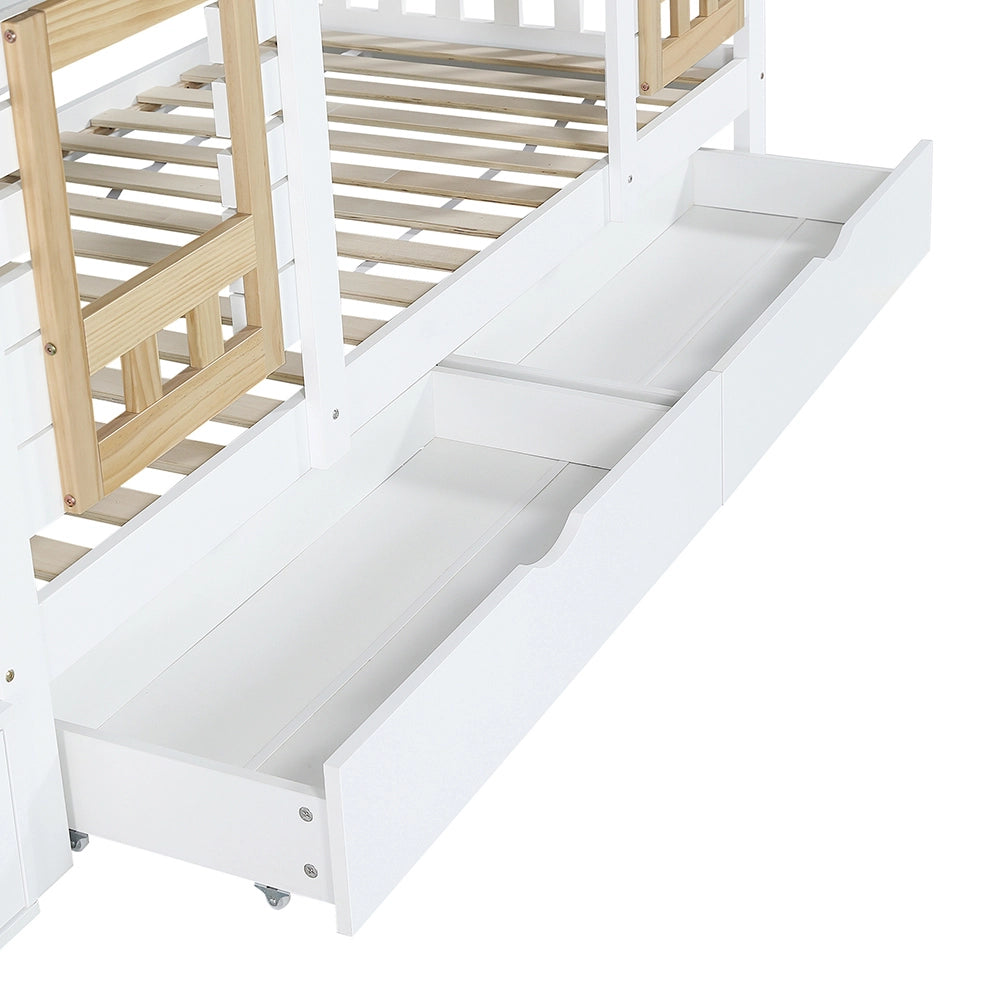 Letto a castello sicurezza - Xylo - 90x200cm bianco/naturale, 2 cassetti