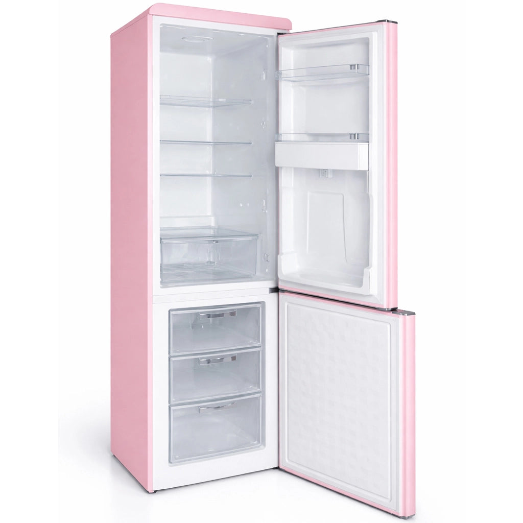 Frigorifero Combinato Vintage Doppia Porta 247Lt Rosa con dispenser d'acqua