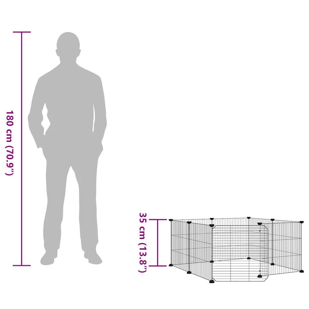 Gabbia per animali domestici a 8 pannelli con porta nera 35x35 cm in acciaio 171625