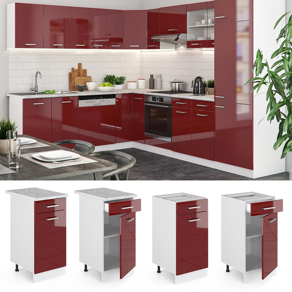 Mobiletto base per cucina R-Line Rosso lucido/Bianco 40 cm, PL Antracite Vicco