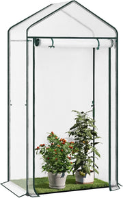 Serra da Giardino con Porte Avvolgibili, Serra da Balcone, Telo in Rete PE 140 g/m², per Piante Idrorepellente, 4 Picchetti, 100x50x190 cm, Bianco