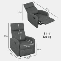 Poltrona Moderna con Reclinazione Manuale 145° max Rivestita in Ciniglia Grigia, 69x91x101 cm